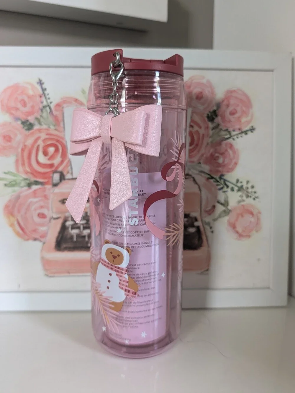 ☃️NWT Starbucks Holiday 2025 Starbuck Holiday Bears Pink Bow Travel Tumbler 16